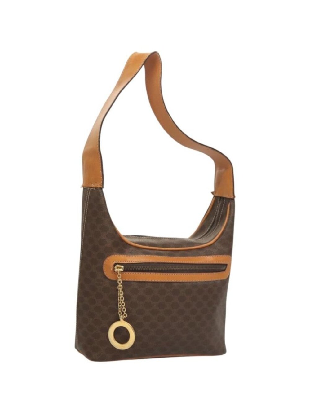 CELINE Macadam Canvas Shoulder Bag PVC Leather Brown Gold
